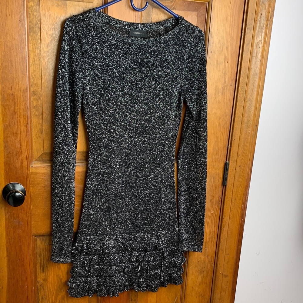MAJORELLE Black and Silver Knit Sweater small with ruffles